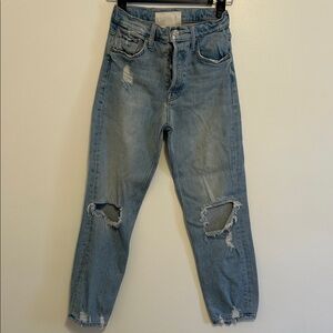 Women’s Light Blue Distressed Straight-Leg Jeans